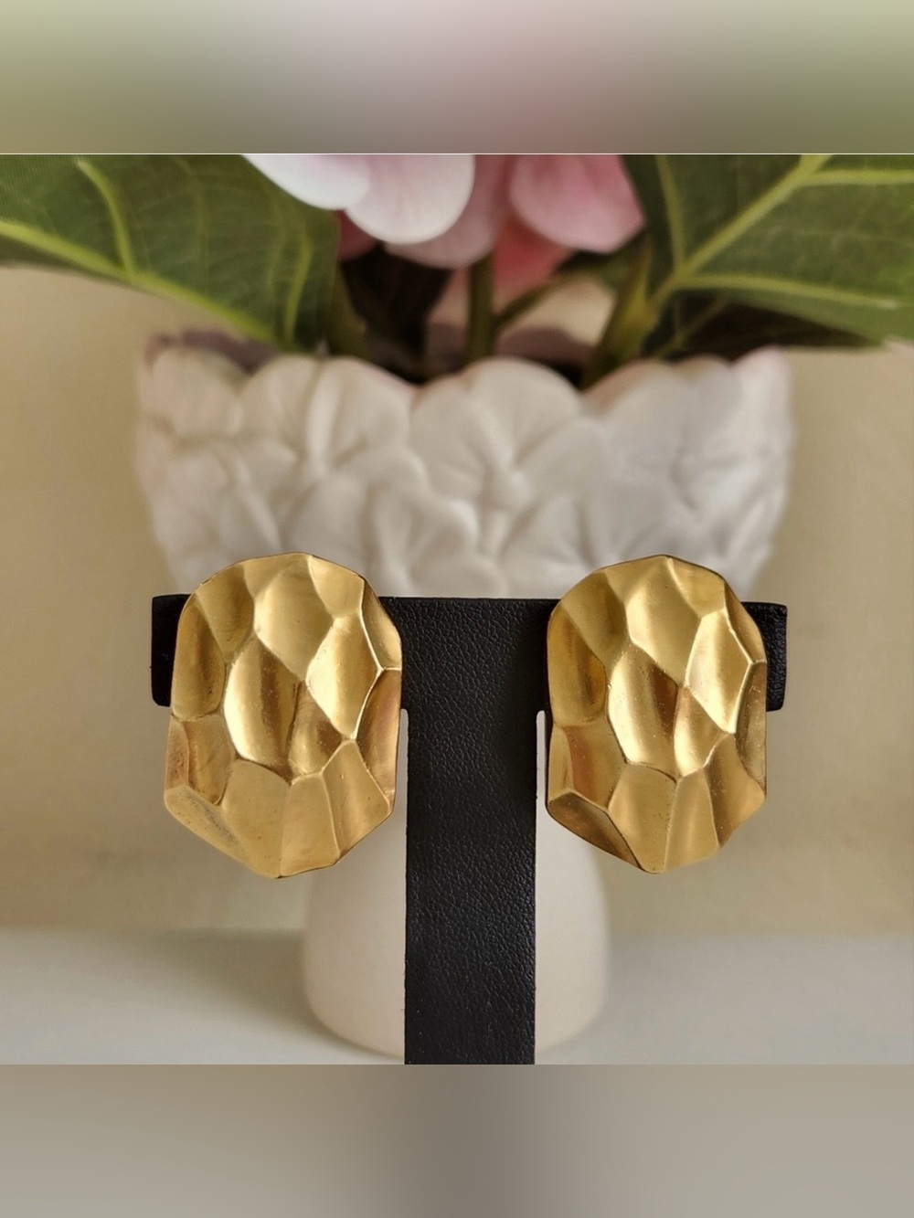 YSL rare Sculptural Faceted Gold Clip-On Earrings
